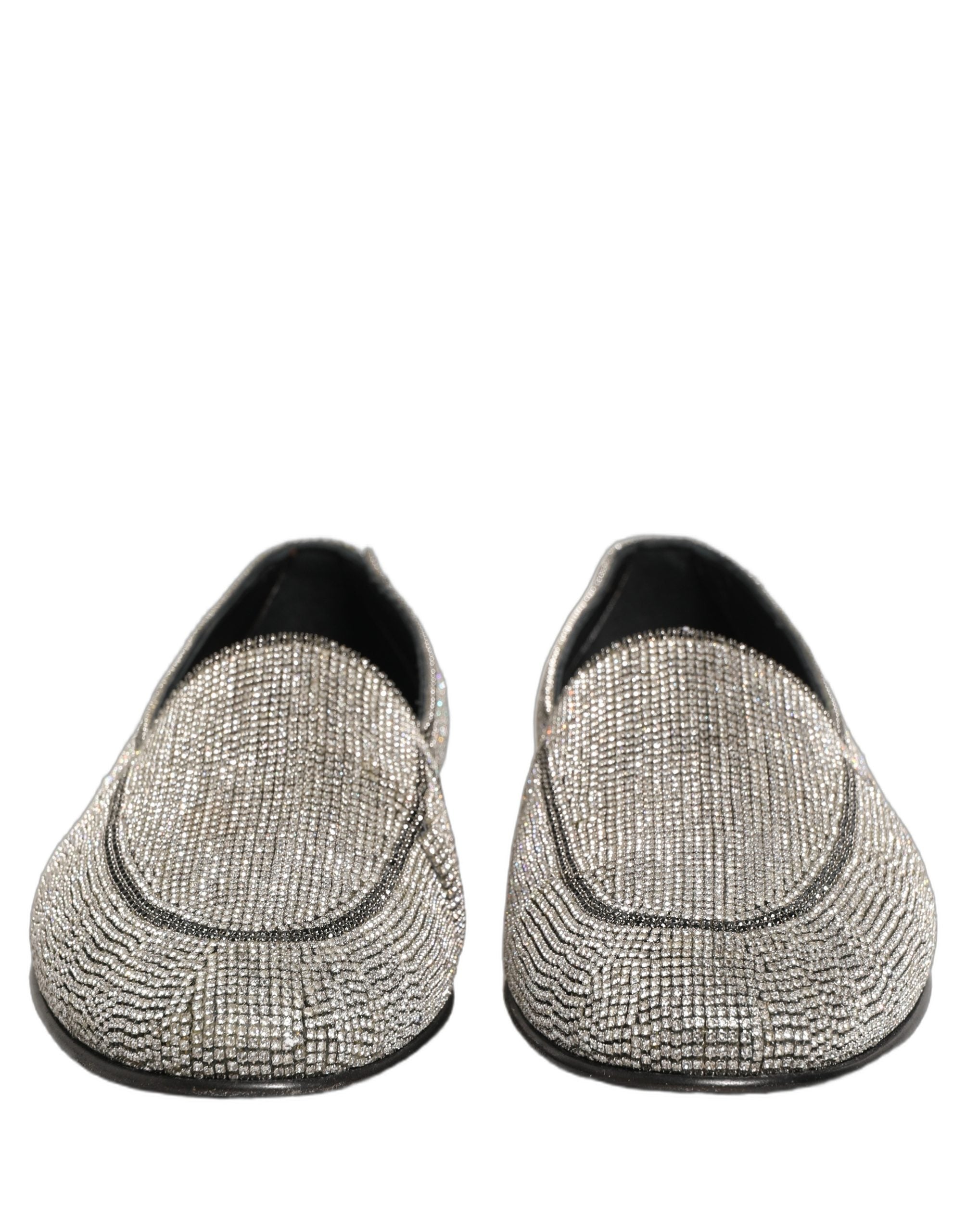 Dolce & Gabbana Silver Crystal Embellished Men Loafers Shoes Dolce & Gabbana
