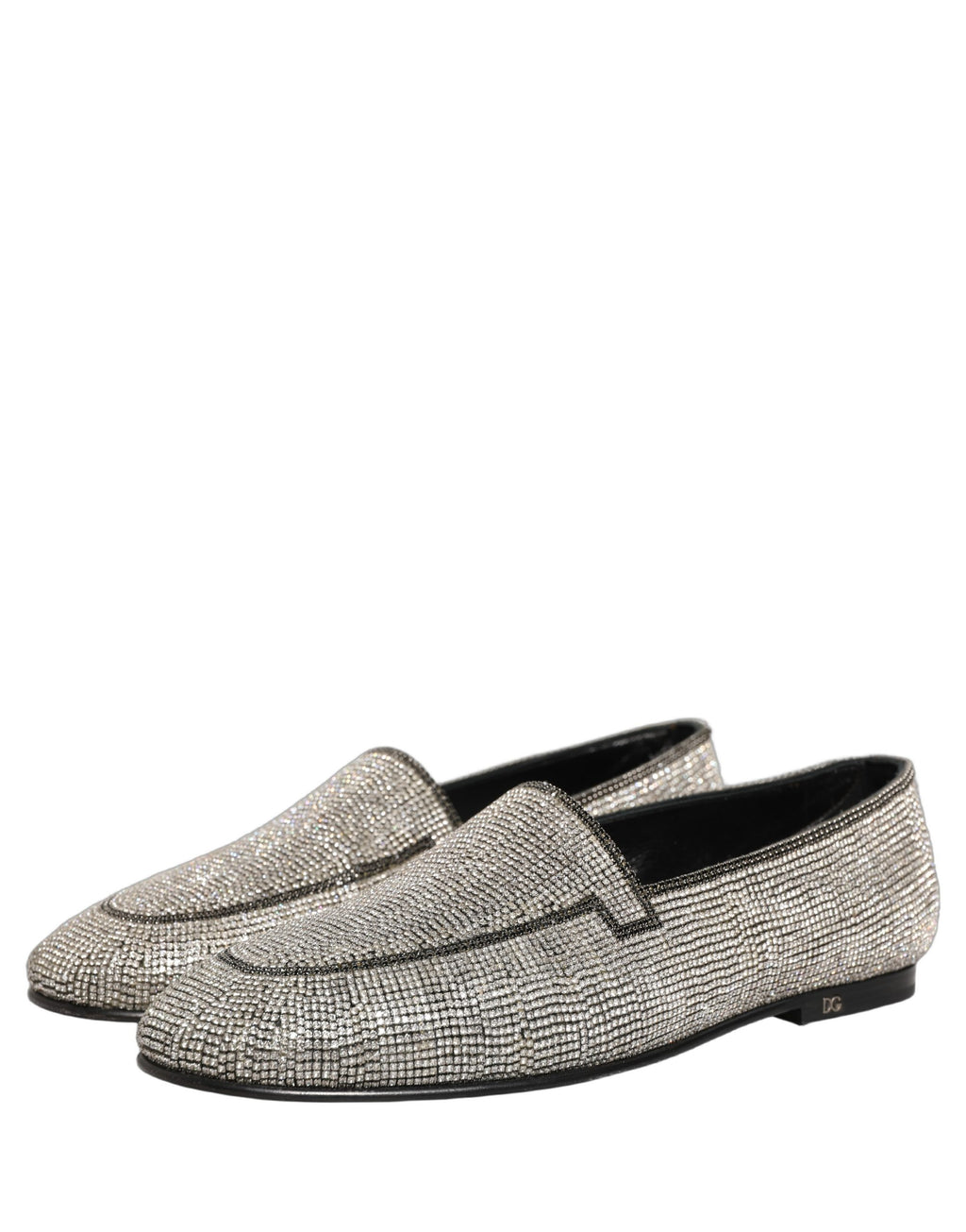 Dolce & Gabbana Silver Crystal Embellished Men Loafers Shoes Dolce & Gabbana