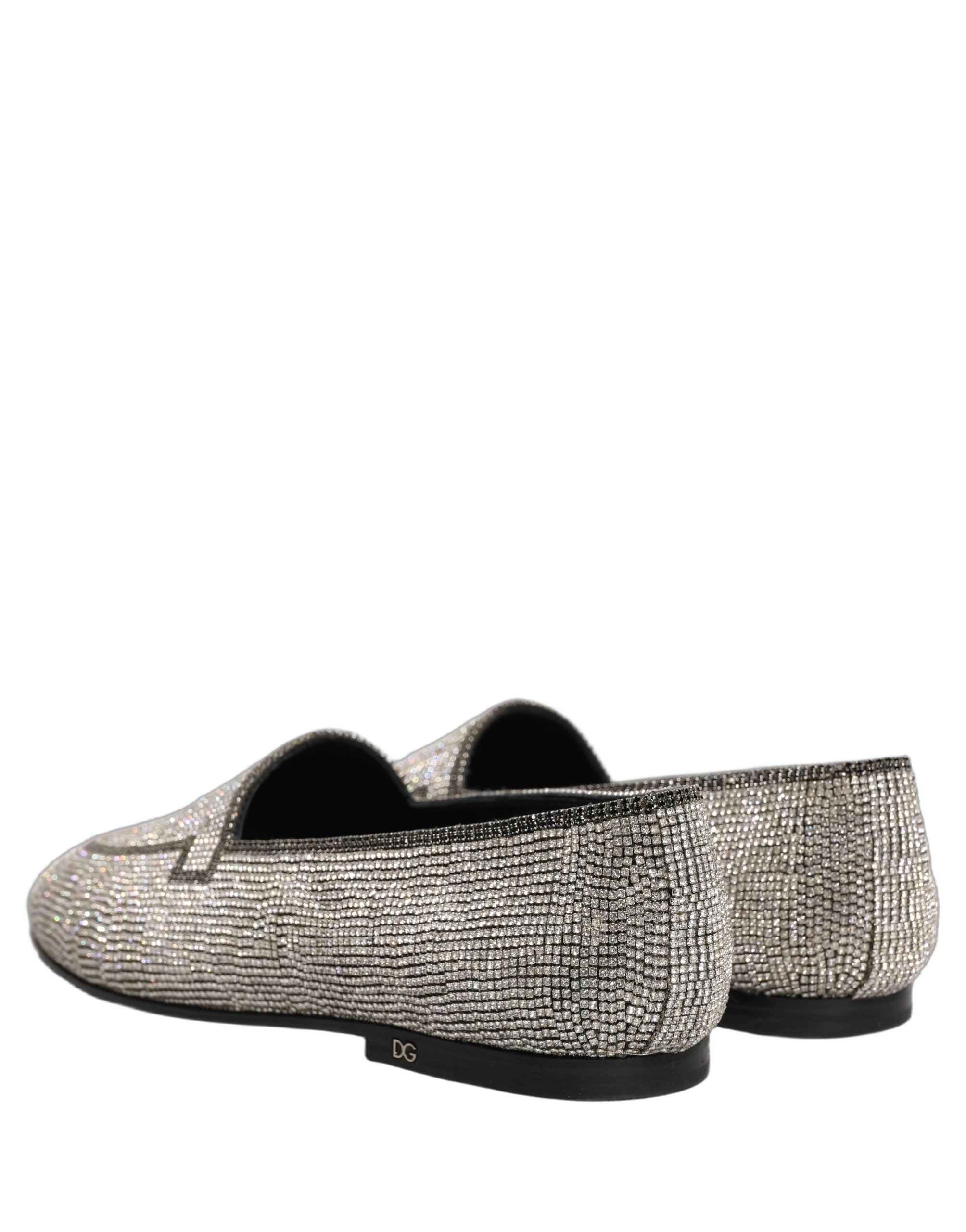 Dolce & Gabbana Silver Crystal Embellished Men Loafers Shoes Dolce & Gabbana