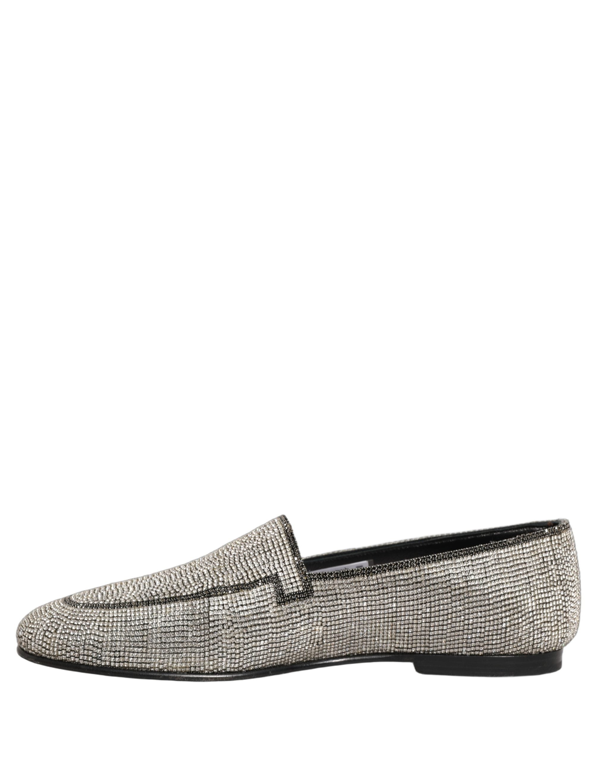 Dolce & Gabbana Silver Crystal Embellished Men Loafers Shoes Dolce & Gabbana