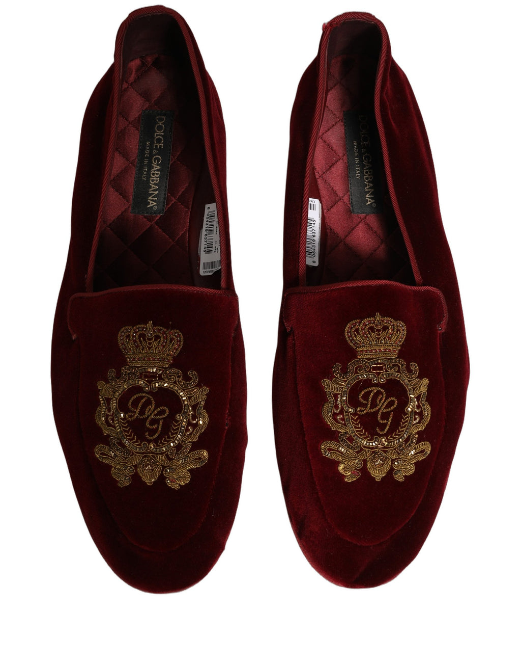 Dolce & Gabbana Maroon Velvet Crown Embroidery Loafers Shoes Dolce & Gabbana