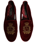 Dolce & Gabbana Maroon Velvet Crown Embroidery Loafers Shoes Dolce & Gabbana