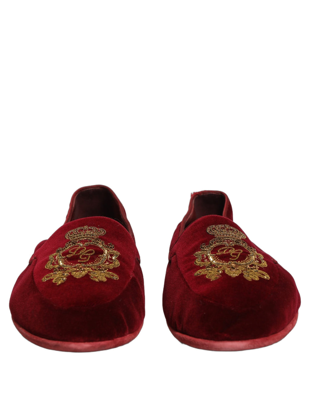 Dolce & Gabbana Maroon Velvet Crown Embroidery Loafers Shoes Dolce & Gabbana