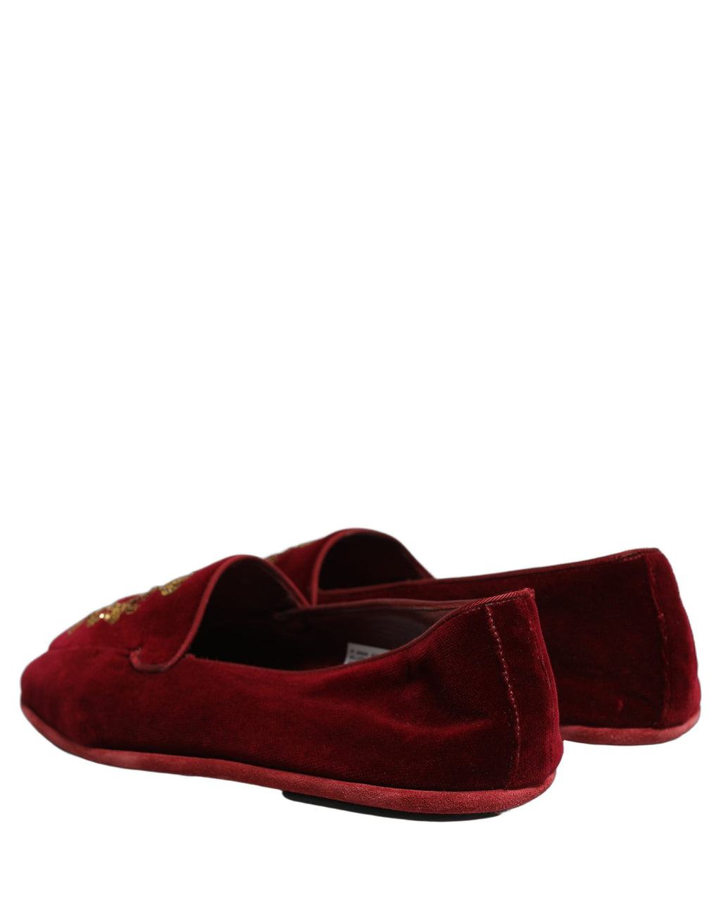 Dolce & Gabbana Maroon Velvet Crown Embroidery Loafers Shoes Dolce & Gabbana