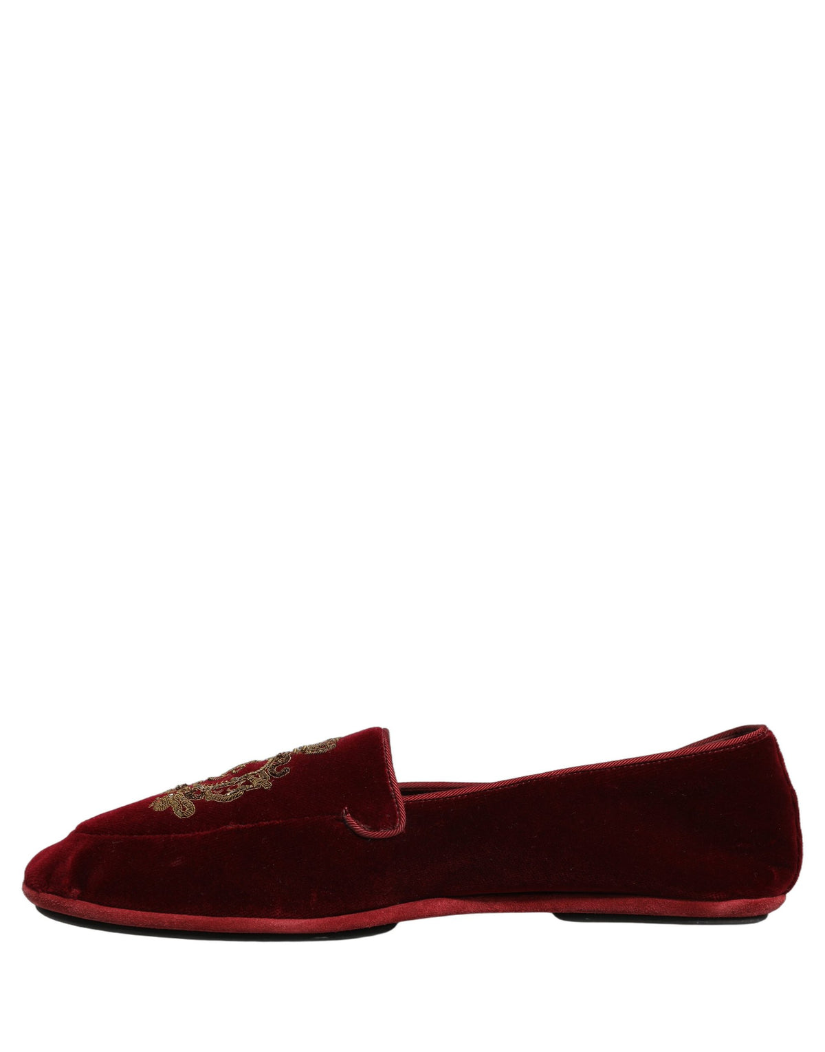 Dolce & Gabbana Maroon Velvet Crown Embroidery Loafers Shoes Dolce & Gabbana