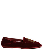 Dolce & Gabbana Maroon Velvet Crown Embroidery Loafers Shoes Dolce & Gabbana