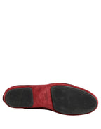 Dolce & Gabbana Maroon Velvet Crown Embroidery Loafers Shoes Dolce & Gabbana