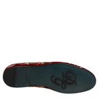 Dolce & Gabbana Red Velvet Floral Embroidery Loafers Shoes Dolce & Gabbana