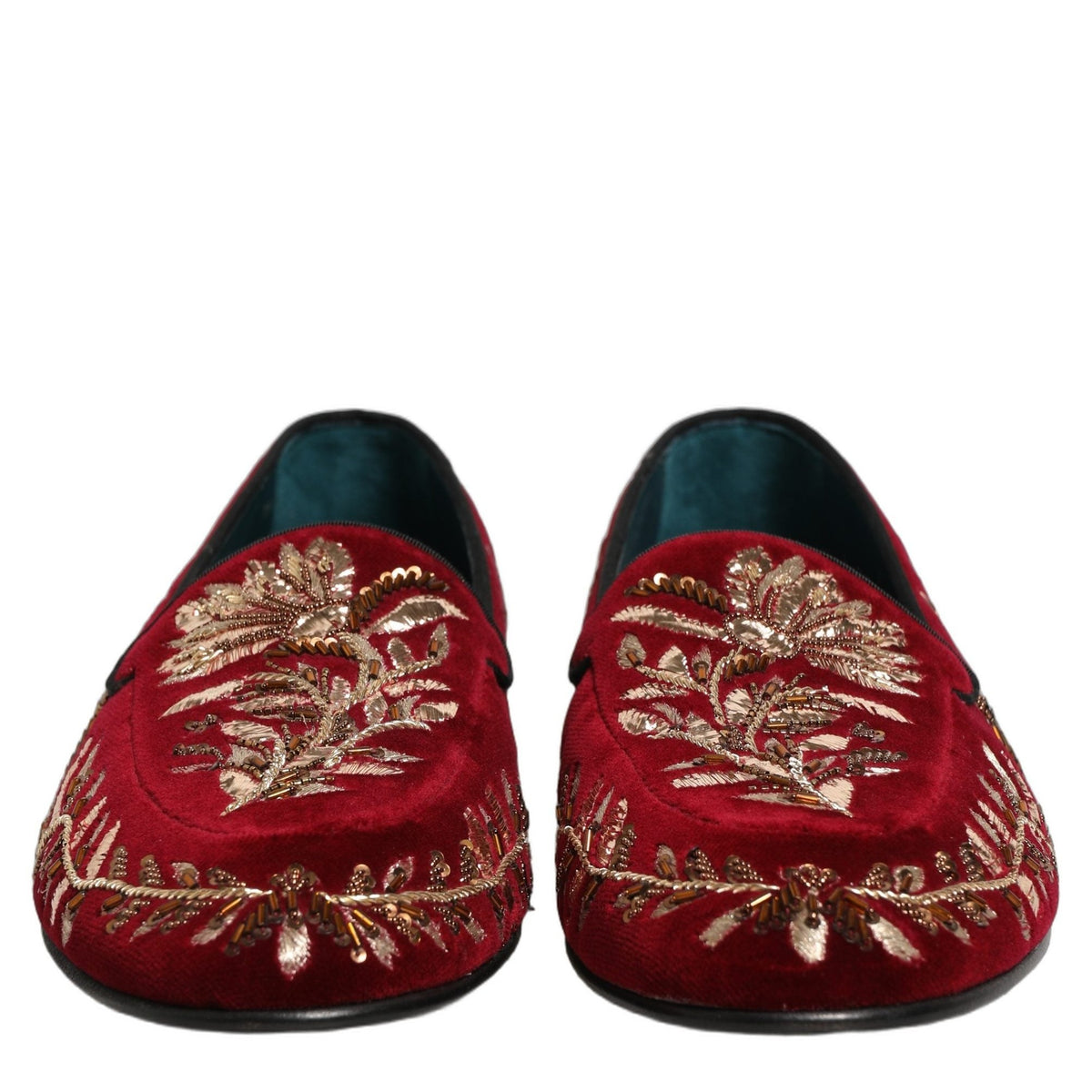 Dolce & Gabbana Red Velvet Floral Embroidery Loafers Shoes Dolce & Gabbana