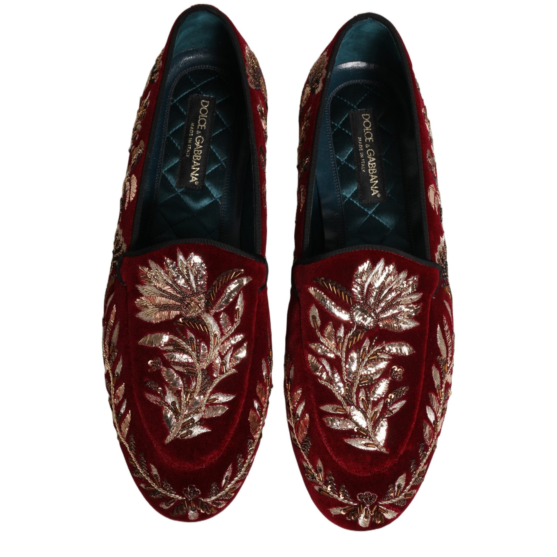 Dolce & Gabbana Red Velvet Floral Embroidery Loafers Shoes Dolce & Gabbana