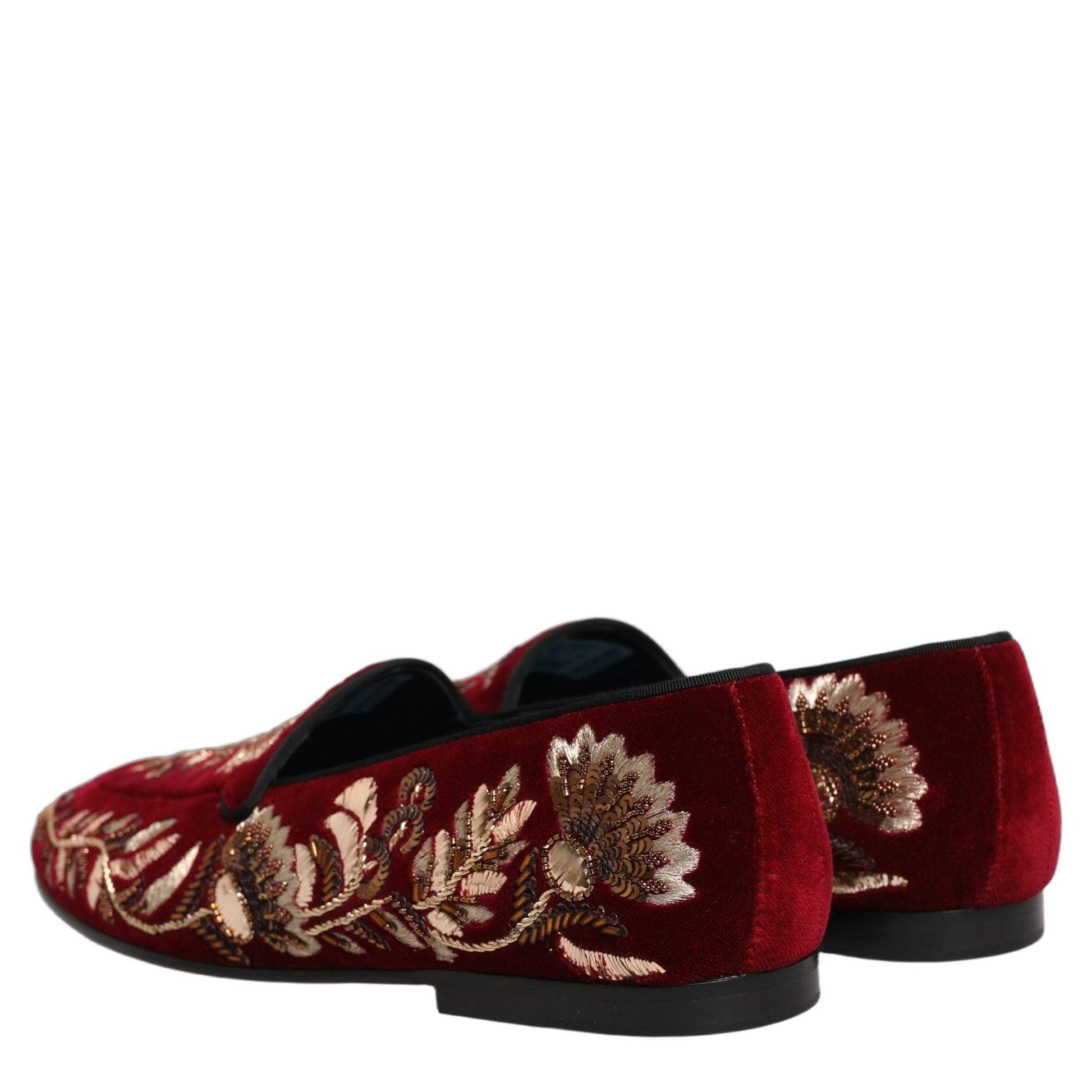 Dolce & Gabbana Red Velvet Floral Embroidery Loafers Shoes Dolce & Gabbana