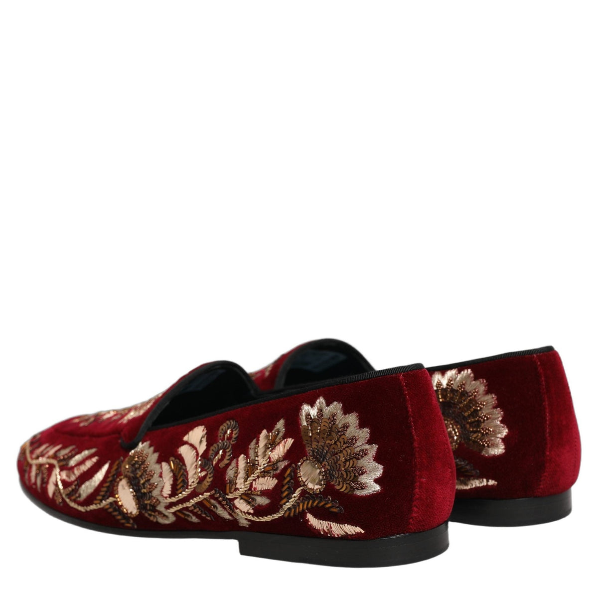 Dolce & Gabbana Red Velvet Floral Embroidery Loafers Shoes Dolce & Gabbana