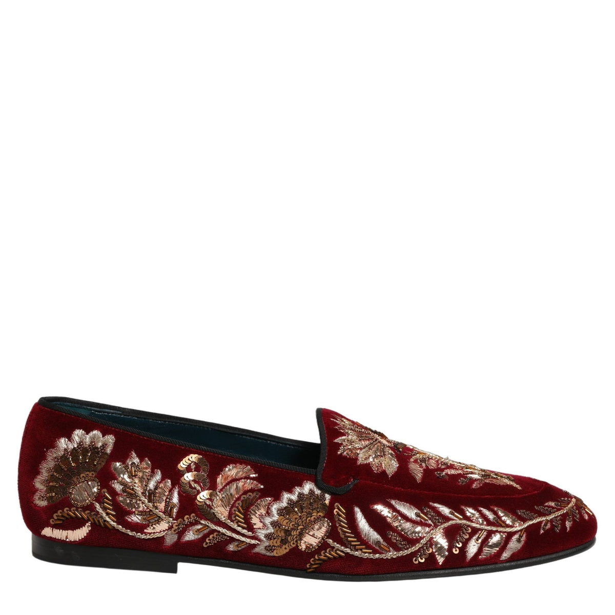 Dolce & Gabbana Red Velvet Floral Embroidery Loafers Shoes Dolce & Gabbana