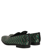 Dolce & Gabbana Silver Green Embellished Dress Loafers Shoes Dolce & Gabbana
