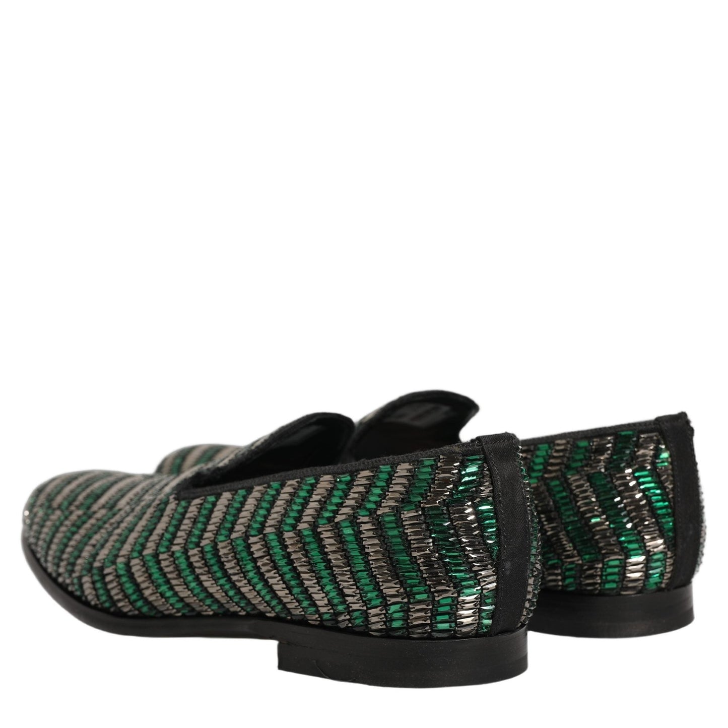 Dolce & Gabbana Silver Green Embellished Dress Loafers Shoes Dolce & Gabbana