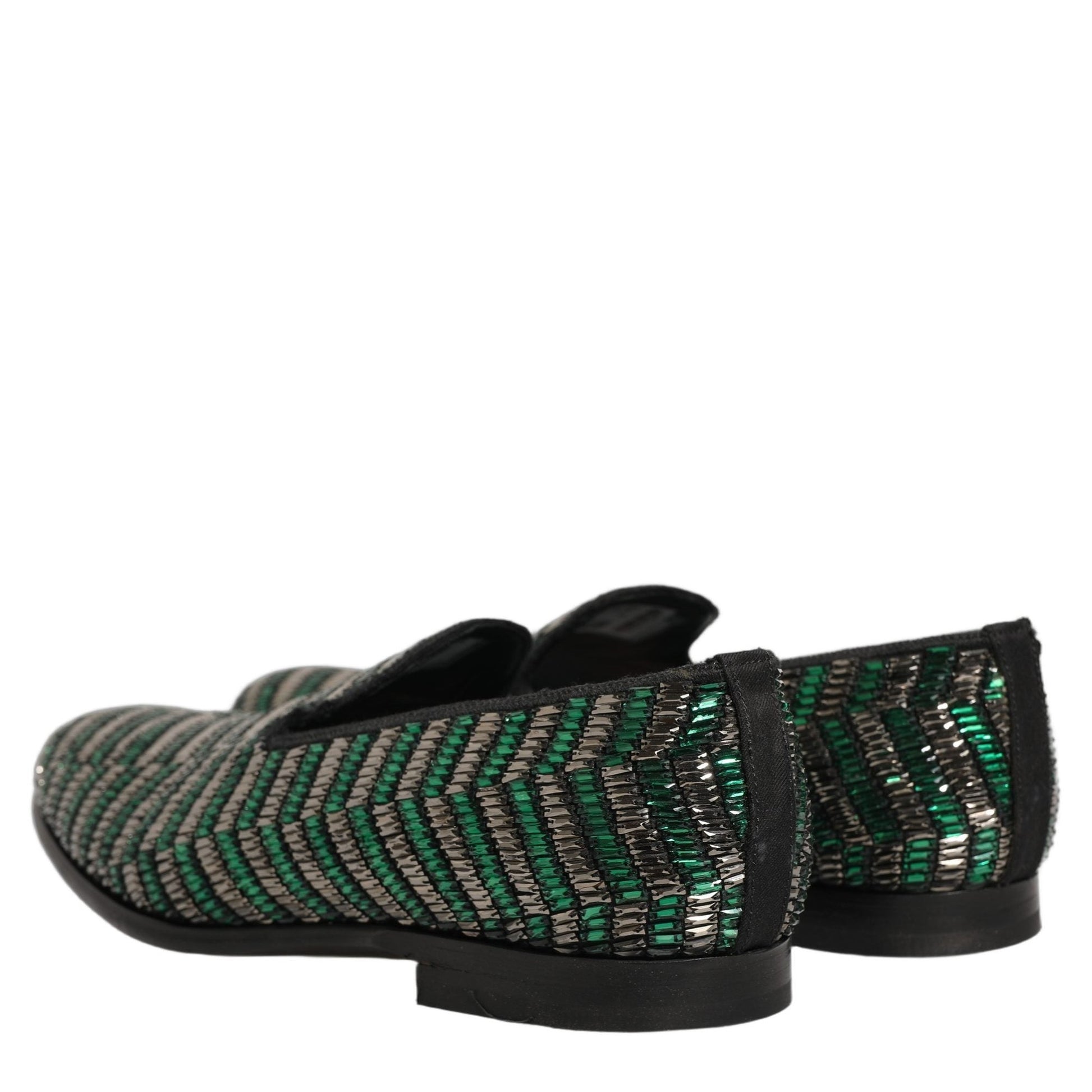 Dolce & Gabbana Silver Green Embellished Dress Loafers Shoes Dolce & Gabbana