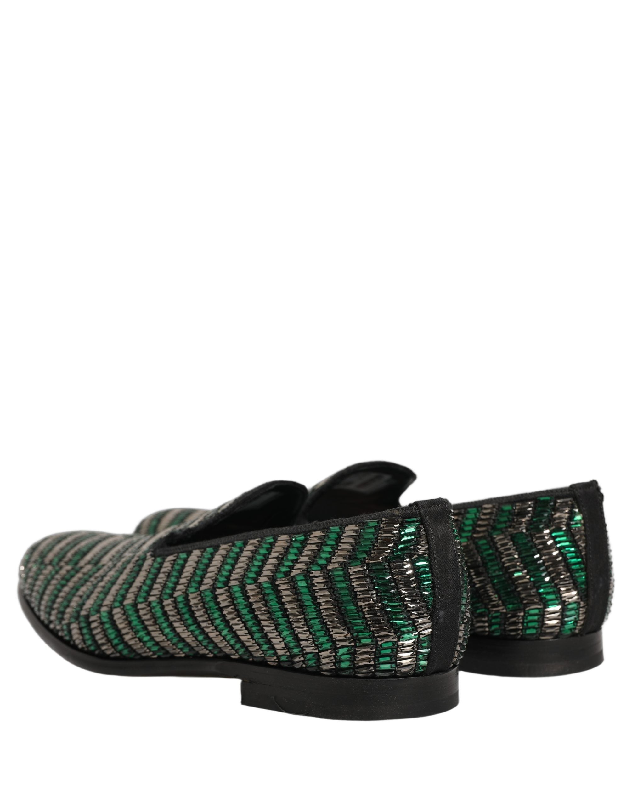Dolce & Gabbana Silver Green Embellished Dress Loafers Shoes Dolce & Gabbana