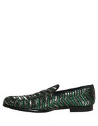 Dolce & Gabbana Silver Green Embellished Dress Loafers Shoes Dolce & Gabbana