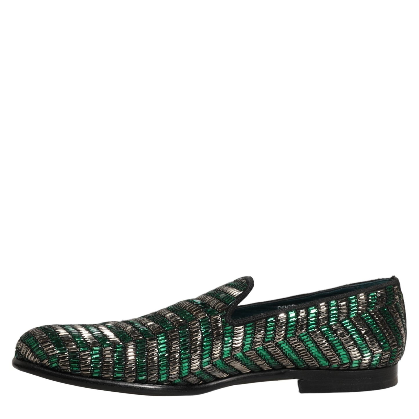 Dolce & Gabbana Silver Green Embellished Dress Loafers Shoes Dolce & Gabbana