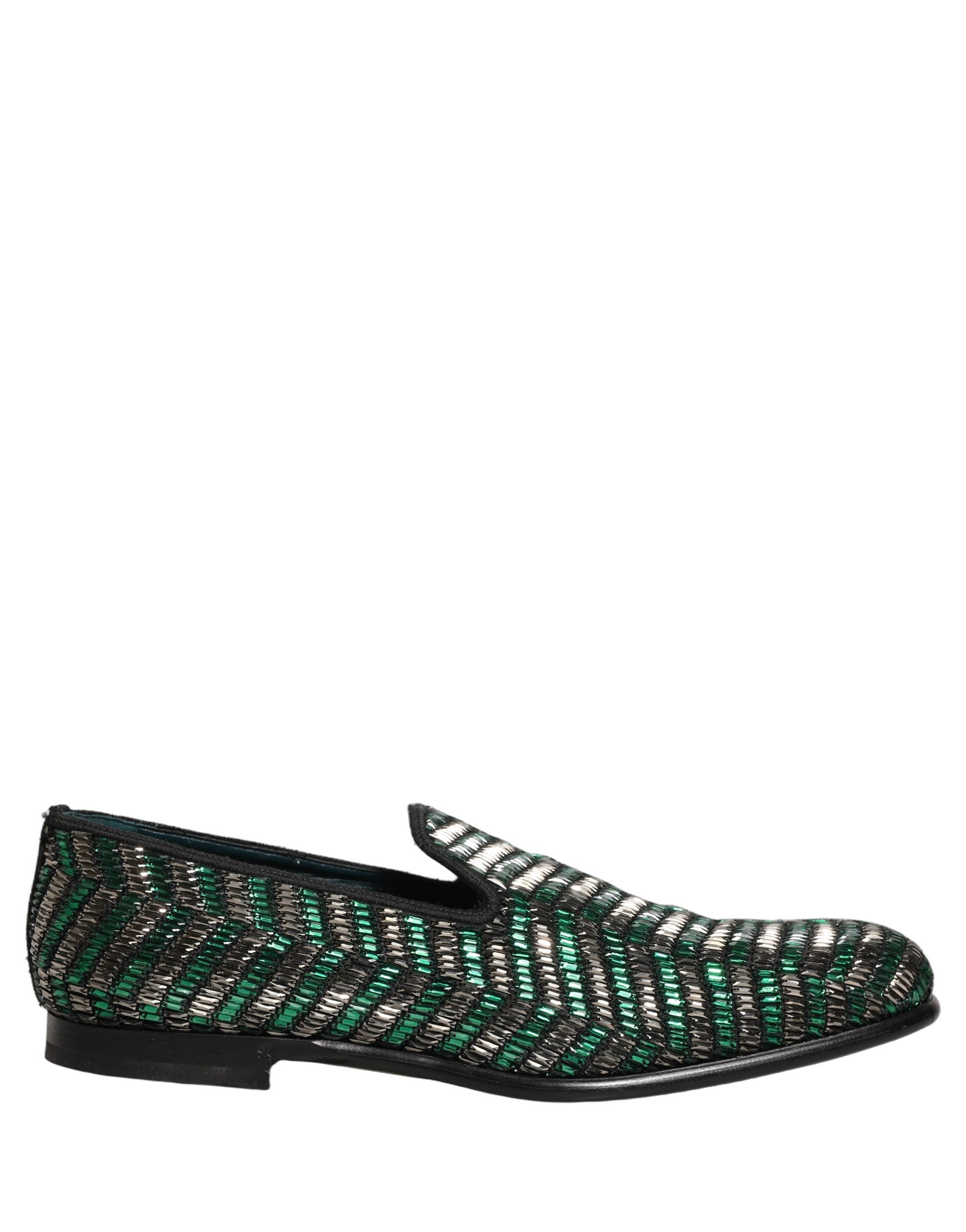Dolce & Gabbana Silver Green Embellished Dress Loafers Shoes Dolce & Gabbana