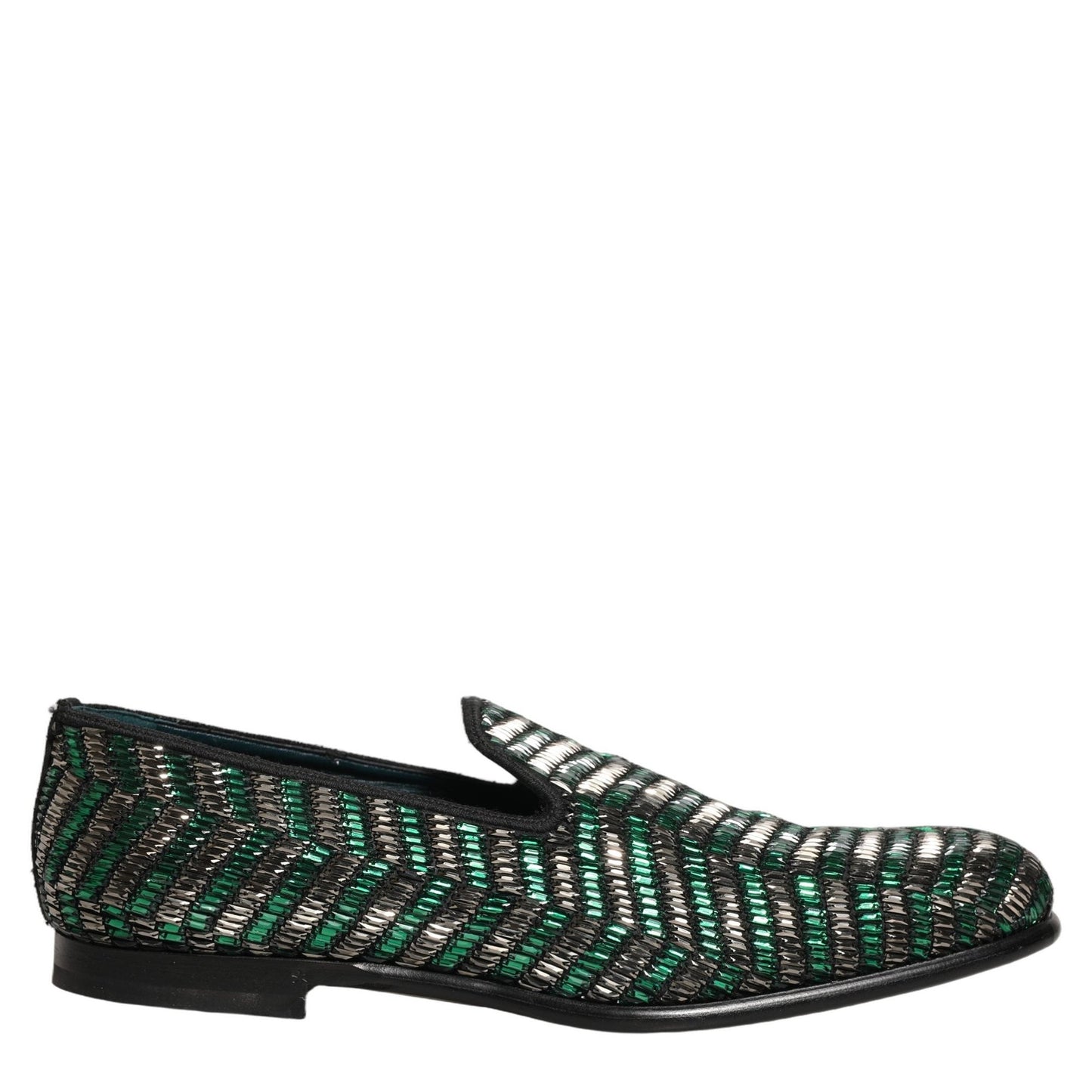 Dolce & Gabbana Silver Green Embellished Dress Loafers Shoes Dolce & Gabbana