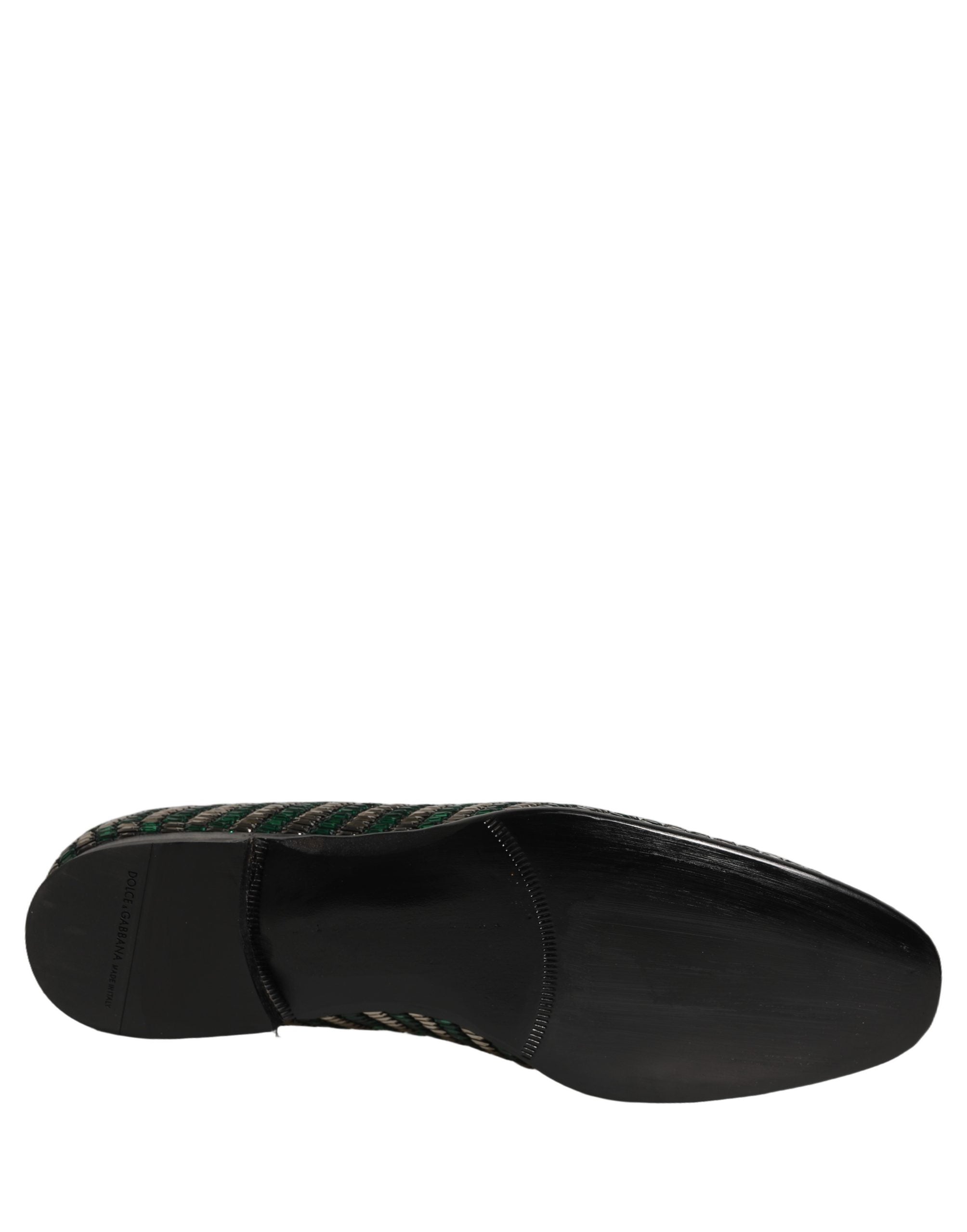 Dolce & Gabbana Silver Green Embellished Dress Loafers Shoes Dolce & Gabbana