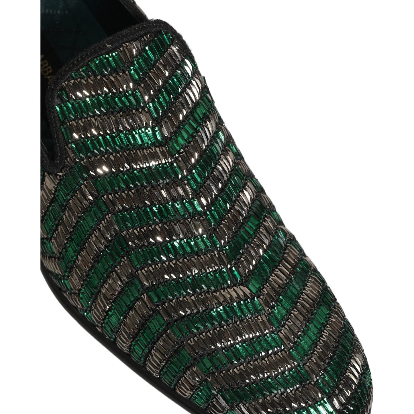 Dolce & Gabbana Silver Green Embellished Dress Loafers Shoes Dolce & Gabbana