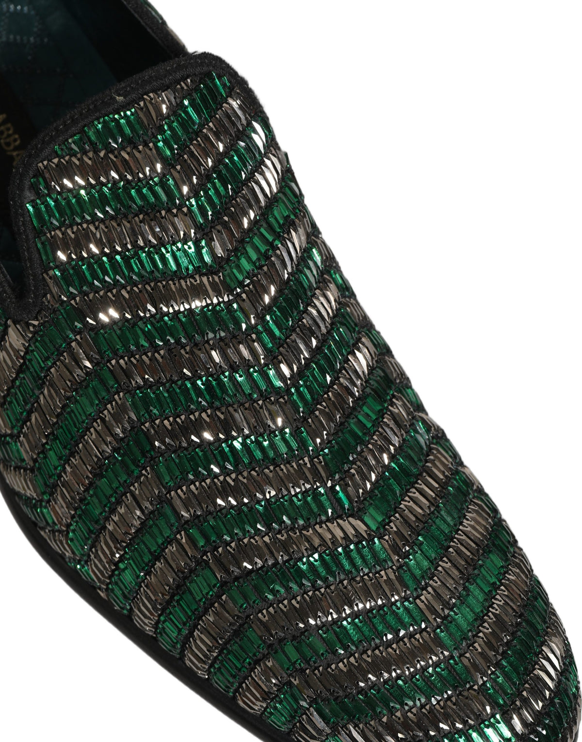 Dolce & Gabbana Silver Green Embellished Dress Loafers Shoes Dolce & Gabbana