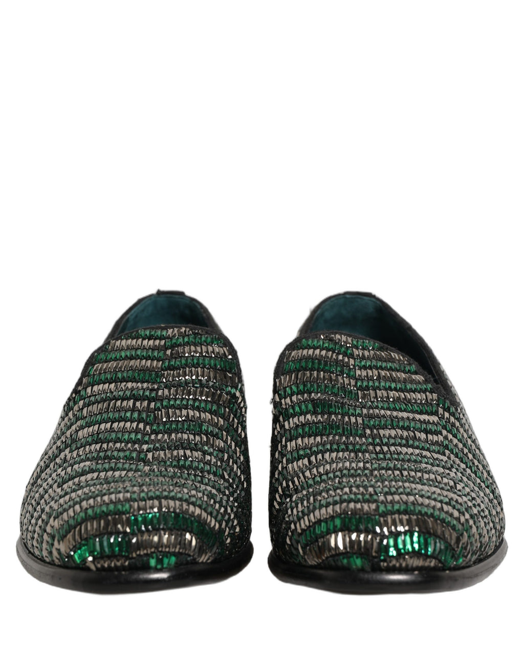 Dolce & Gabbana Silver Green Embellished Dress Loafers Shoes Dolce & Gabbana