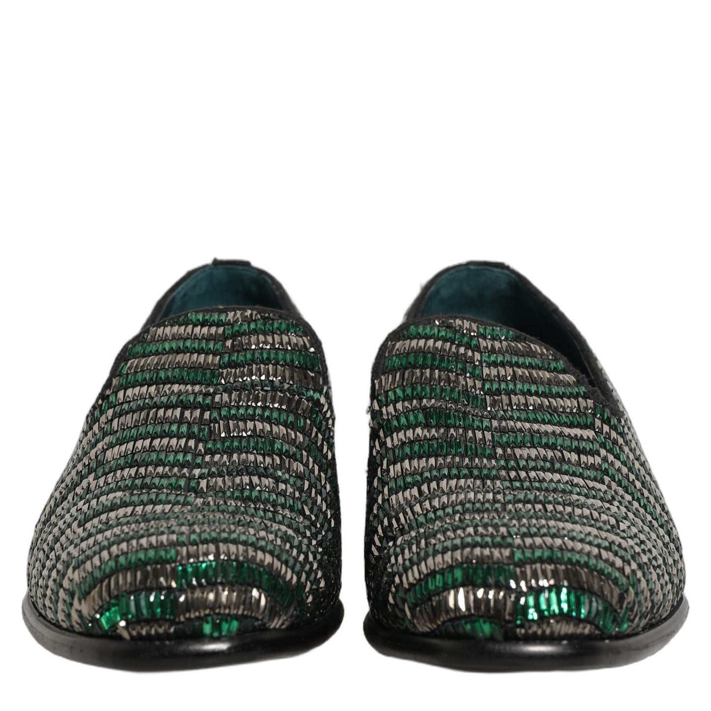 Dolce & Gabbana Silver Green Embellished Dress Loafers Shoes Dolce & Gabbana