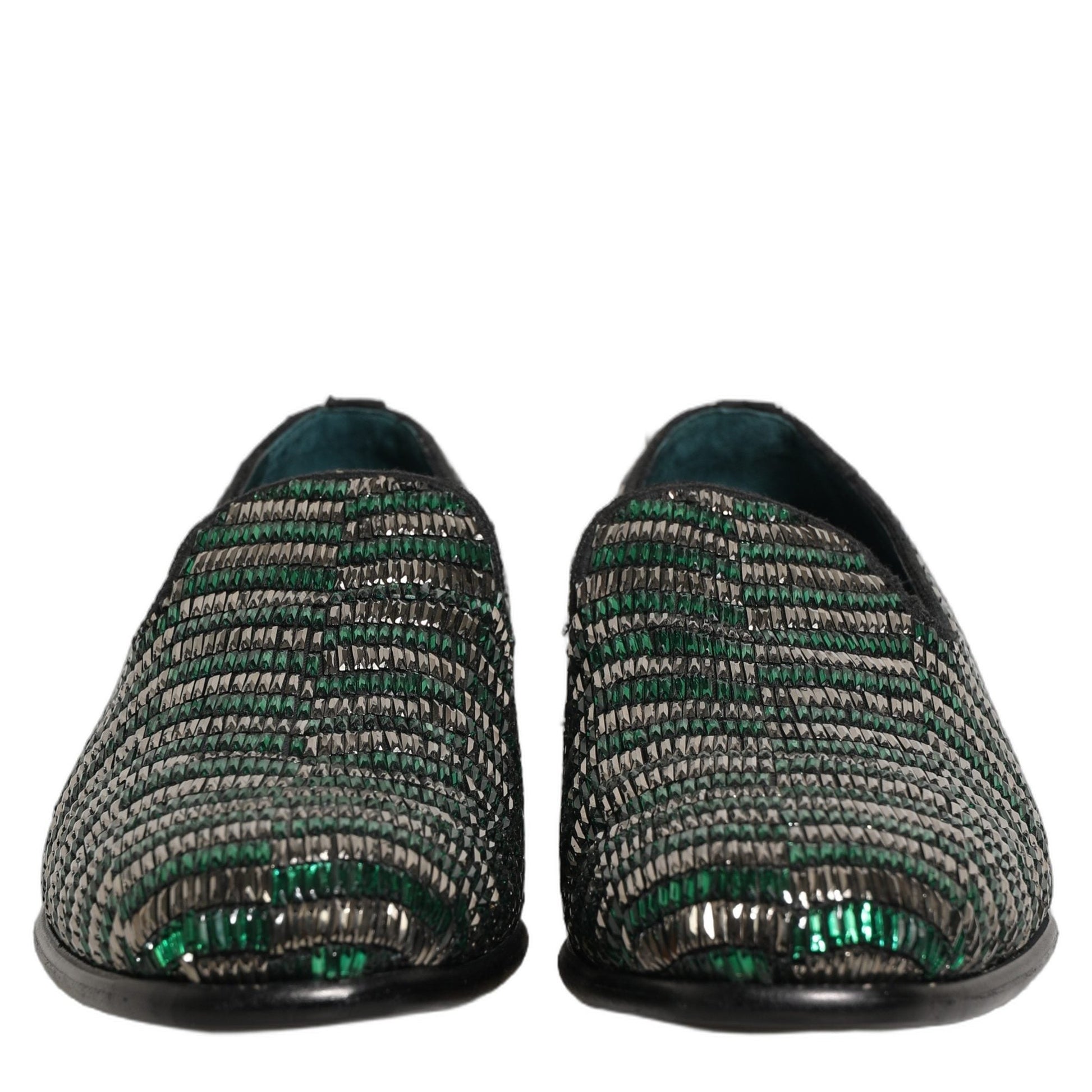 Dolce & Gabbana Silver Green Embellished Dress Loafers Shoes Dolce & Gabbana