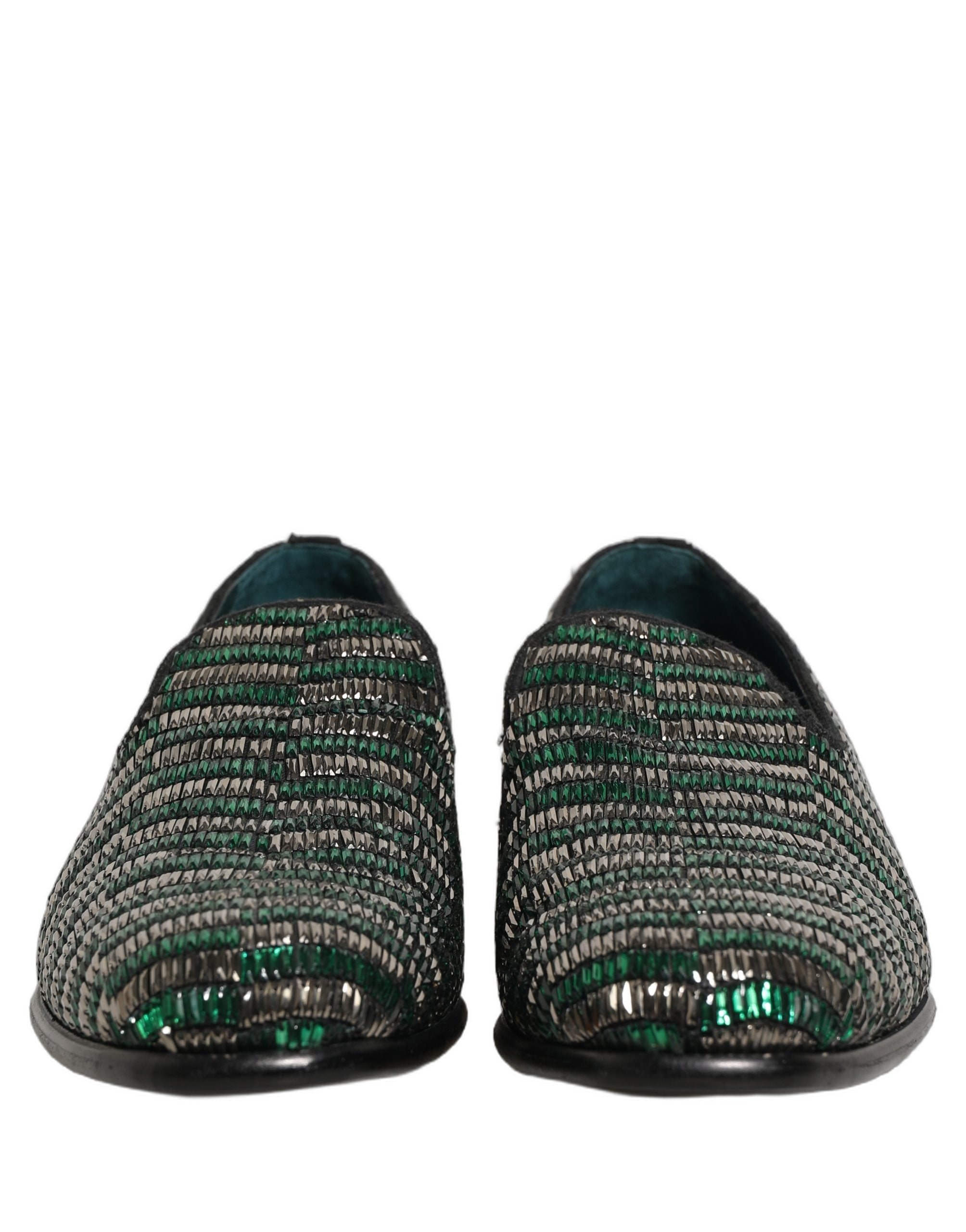 Dolce & Gabbana Silver Green Embellished Dress Loafers Shoes Dolce & Gabbana