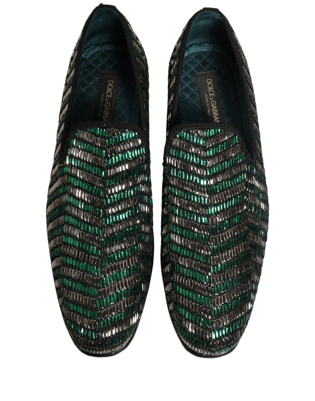 Dolce & Gabbana Silver Green Embellished Dress Loafers Shoes Dolce & Gabbana