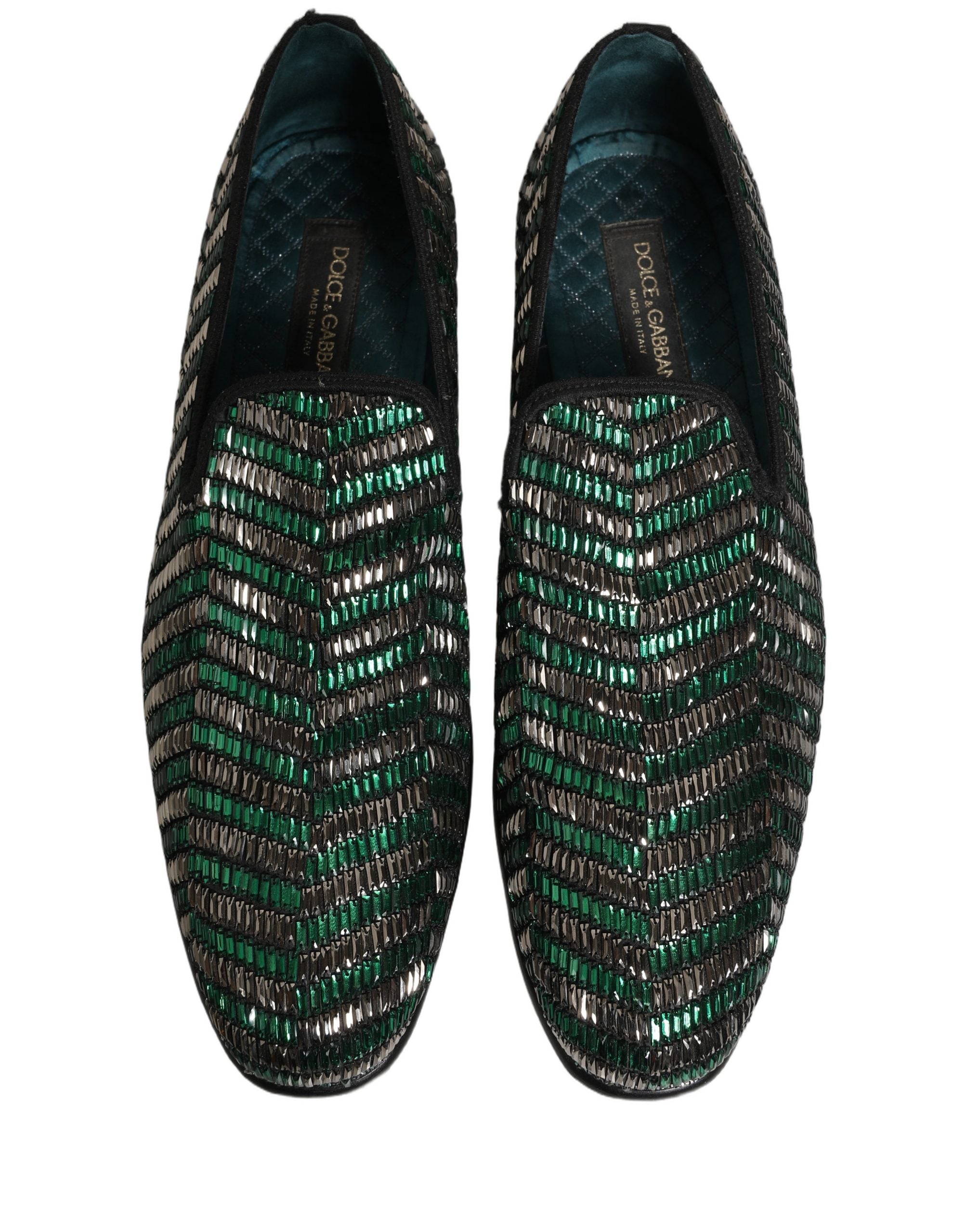 Dolce & Gabbana Silver Green Embellished Dress Loafers Shoes Dolce & Gabbana