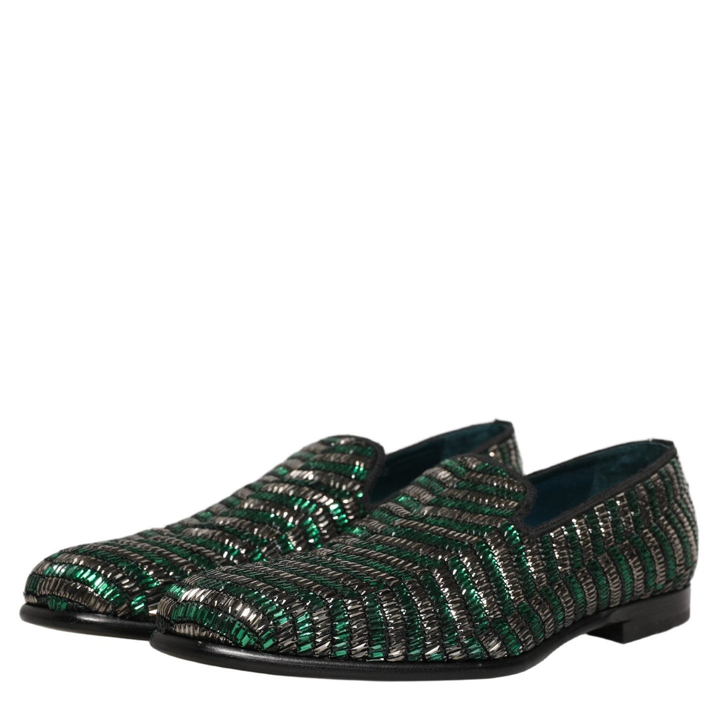 Dolce & Gabbana Silver Green Embellished Dress Loafers Shoes Dolce & Gabbana