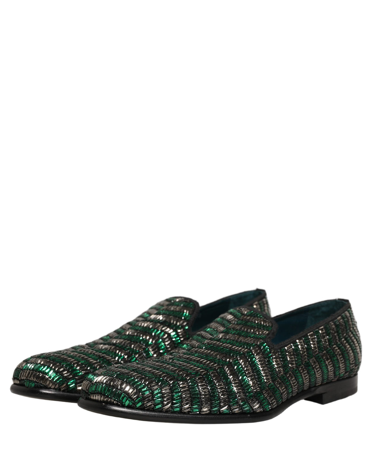 Dolce & Gabbana Silver Green Embellished Dress Loafers Shoes - Eljoys Fashion 
