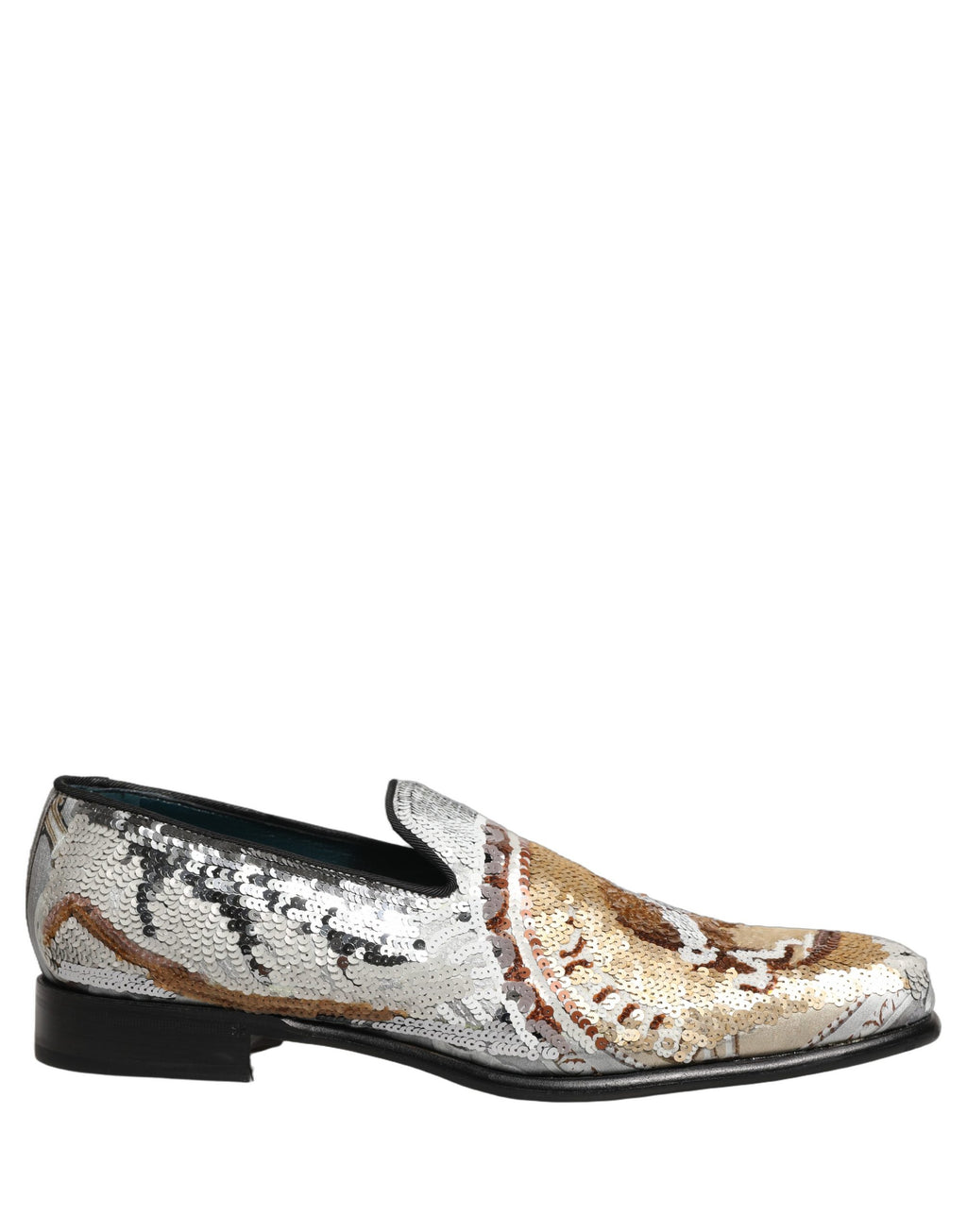 Dolce & Gabbana White Gold Sequined Slip On Loafers Shoes Dolce & Gabbana