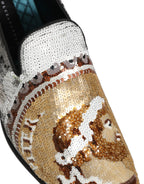 Dolce & Gabbana White Gold Sequined Slip On Loafers Shoes Dolce & Gabbana