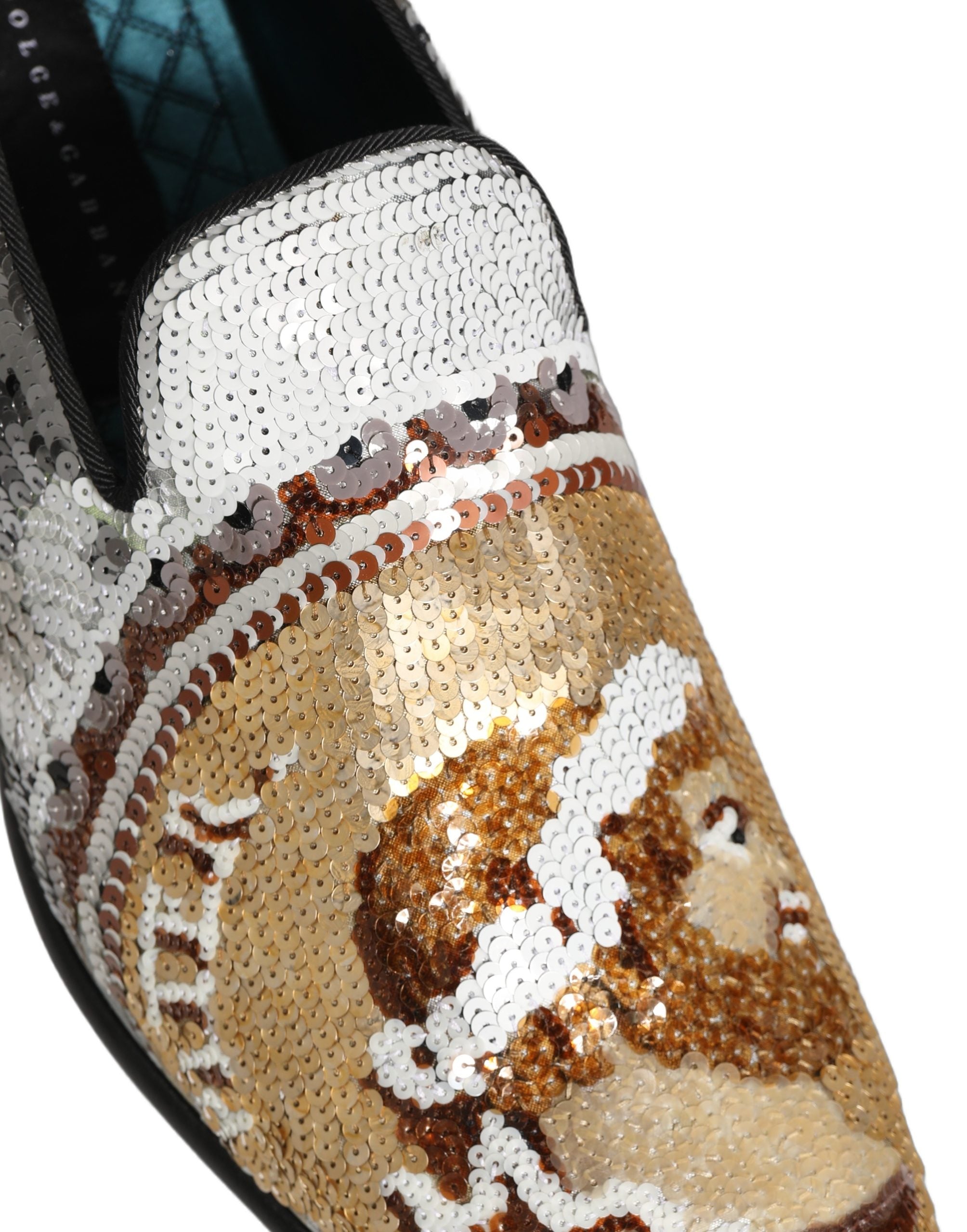 Dolce & Gabbana White Gold Sequined Slip On Loafers Shoes Dolce & Gabbana