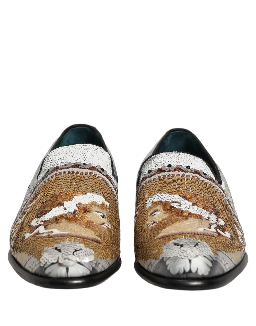 Dolce & Gabbana White Gold Sequined Slip On Loafers Shoes Dolce & Gabbana