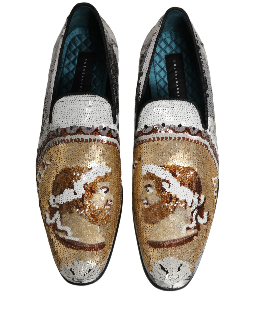 Dolce & Gabbana White Gold Sequined Slip On Loafers Shoes Dolce & Gabbana