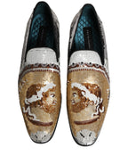 Dolce & Gabbana White Gold Sequined Slip On Loafers Shoes Dolce & Gabbana