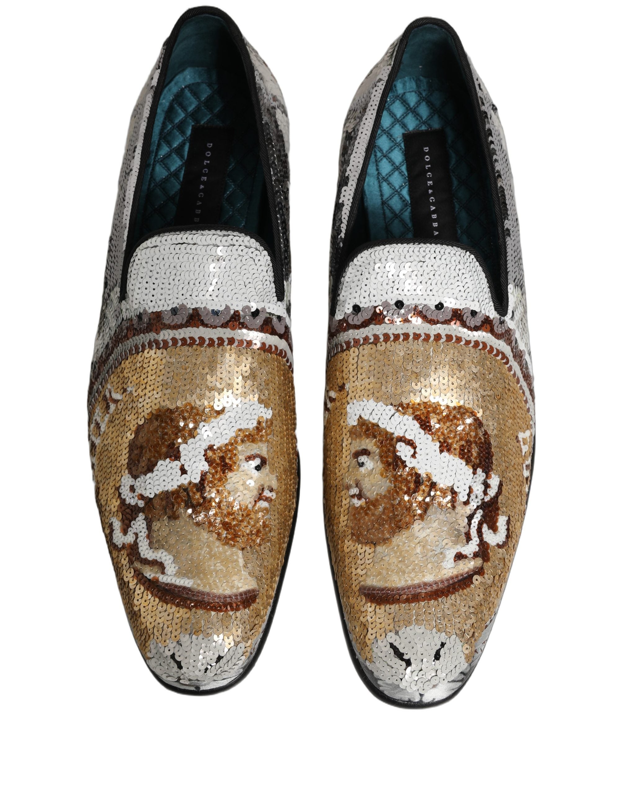 Dolce & Gabbana White Gold Sequined Slip On Loafers Shoes Dolce & Gabbana