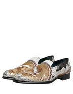 Dolce & Gabbana White Gold Sequined Slip On Loafers Shoes Dolce & Gabbana