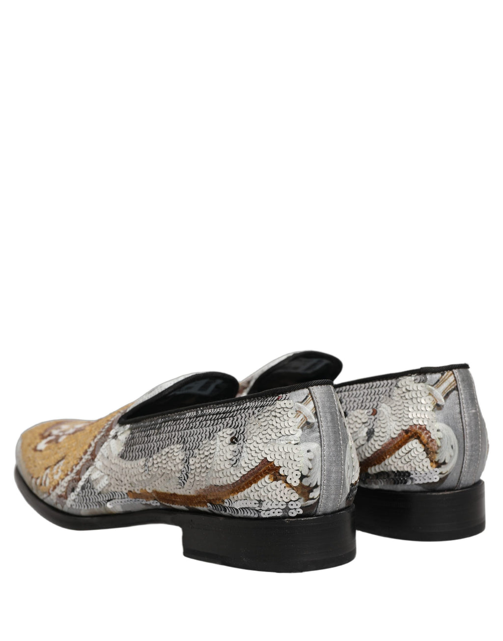 Dolce & Gabbana White Gold Sequined Slip On Loafers Shoes Dolce & Gabbana