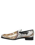 Dolce & Gabbana White Gold Sequined Slip On Loafers Shoes - Eljoys Fashion 