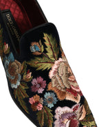 Dolce & Gabbana Black Velvet Floral Embroidery Loafers Shoes Dolce & Gabbana