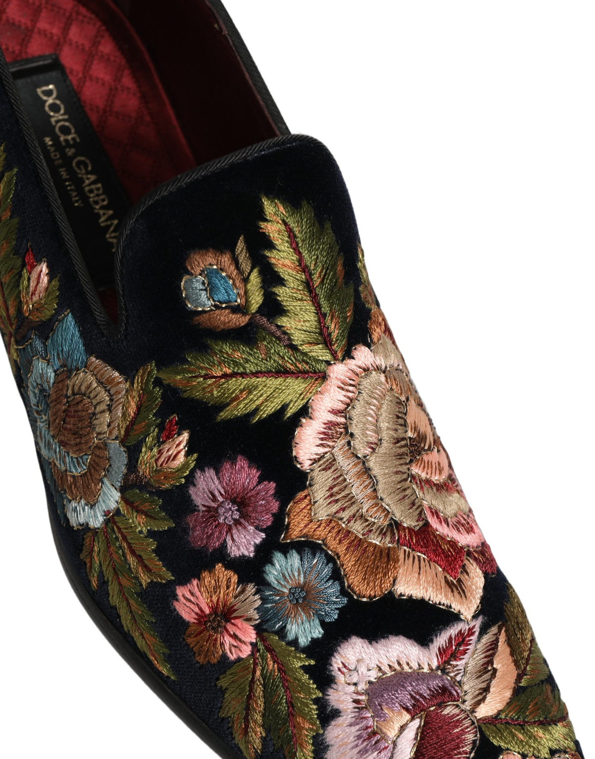 Dolce & Gabbana Black Velvet Floral Embroidery Loafers Shoes Dolce & Gabbana