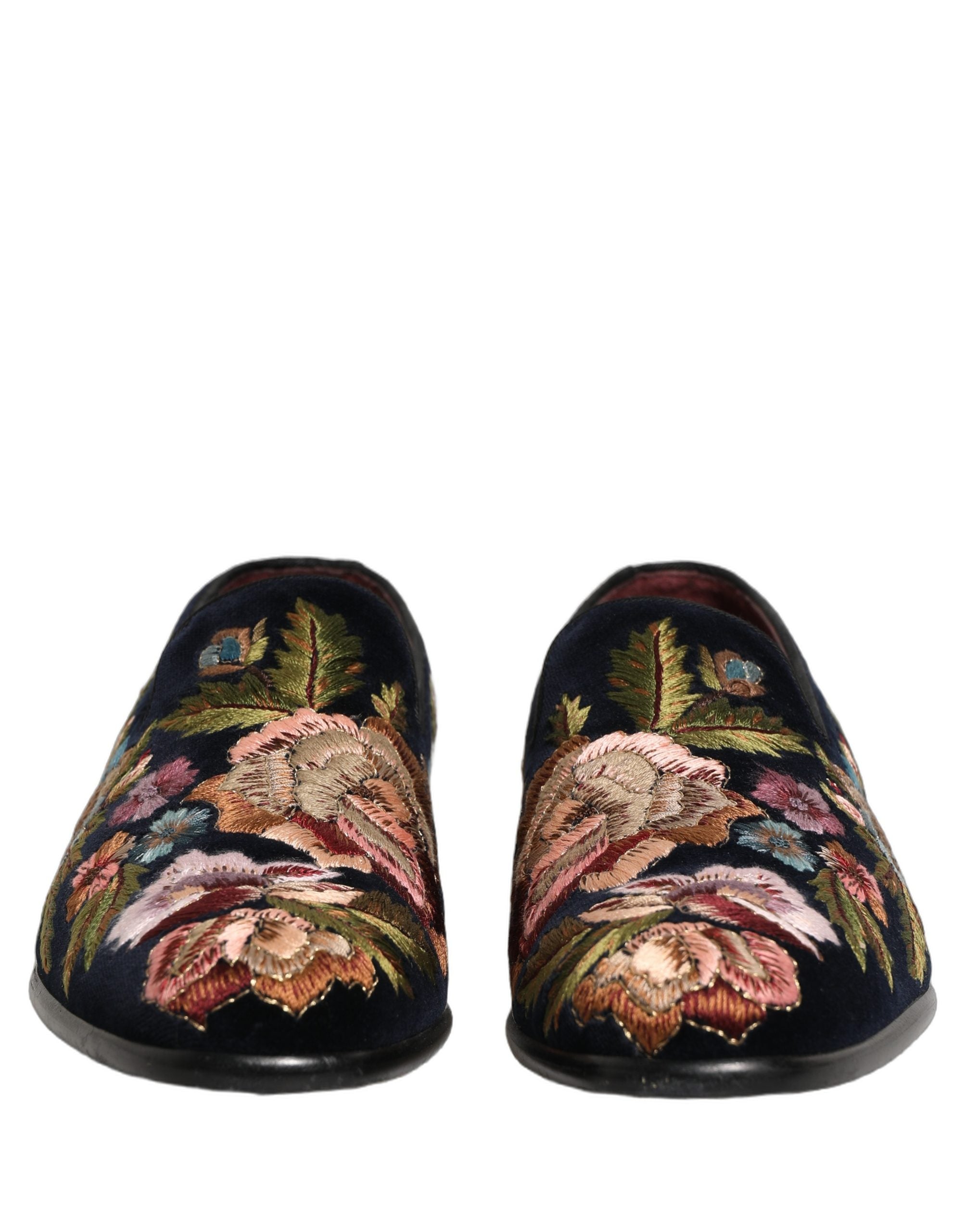 Dolce & Gabbana Black Velvet Floral Embroidery Loafers Shoes Dolce & Gabbana