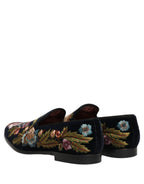 Dolce & Gabbana Black Velvet Floral Embroidery Loafers Shoes Dolce & Gabbana